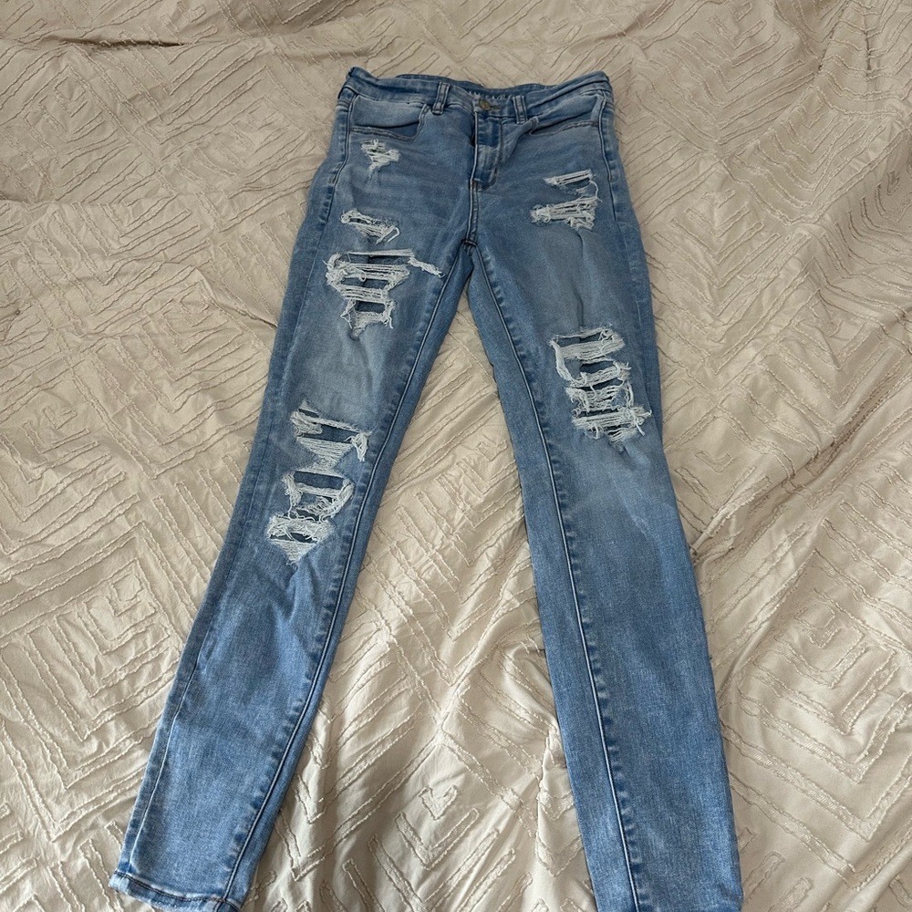 American Eagle Outfitters Blue Skinny Jeans Distressed